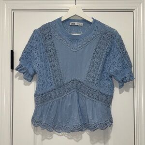 Zara Women's Blue Crochet Blouse